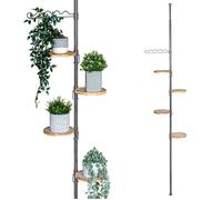 bremermann Étagère à fleurs télescopique avec 4 étagères en bambou, escalier à fleurs réglable en hauteur de 140 à 290 cm, gris