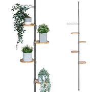 bremermann Étagère à fleurs télescopique avec 4 étagères et aide à l'escalade, adaptée à une utilisation dans le salon ou la cuisine - avec une hauteur d'installation de 140 à 290 cm, gris