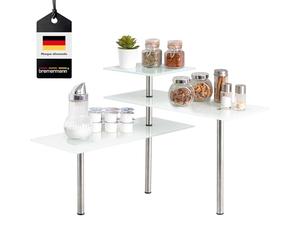 bremermann Étagère d’Angle, étagère de Cuisine, en Verre et Acier Inoxydable (Blanc)