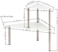 bremermann Etagère d'angle en verre, étagère de cuisine avec plateaux en verre et pieds en inox, blanc