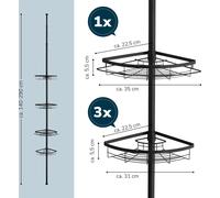 bremermann Étagère d'angle télescopique, 4 paniers, barre jusqu'à 290 cm max. environ, noir