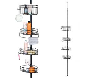 bremermann Étagère d'angle télescopique, 4 paniers, étagère de douche jusqu'à max. env. 290 cm (noir)