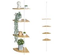 bremermann Étagère d'angle télescopique avec 4 étagères en bambou, rangement polyvalent pour salle de bain, salon, couloir, bureau ou cuisine, hauteur d'installation variable de 140 à 290 cm