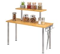bremermann étagère de Cuisine, étagère d’Angle en Bambou et INOX avec Crochets (Bambou-Acier Inoxydable)