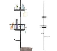bremermann Étagère de salle de bain télescopique, 2 paniers, 2 barres de serviettes, barre télescopique jusqu'à env. 290 cm, noir