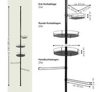 bremermann étagère de salle de bain télescopique, 3 paniers, 2 barres, jusqu'à env. 290 cm maxi, noir