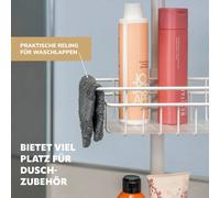 bremermann étagère de salle de bain télescopique, 4 paniers, 2 crochets, barre télescopique jusqu'à env. 290 cm maxi, étagère de douche inoxydable réglable en hauteur, étagère à pince sans percer, bla