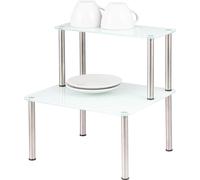 bremermann Etagère en verre, étagère de cuisine 2 niveaux, verre/pieds en inox, blanc