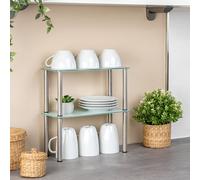 bremermann Etagère en verre, étagère de cuisine 2 niveaux, verre/pieds en inox, blanc