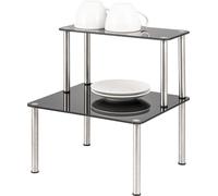 bremermann Etagère en verre, étagère de cuisine 2 niveaux, verre/pieds en inox, noir