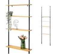 bremermann Étagère Murale télescopique avec 4 étagères en Bambou, Polyvalente dans Le Salon, Le Couloir, la Salle de Bain, Le Bureau ou la Cuisine (Noir)