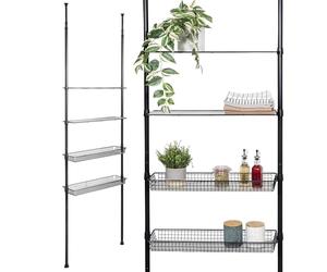 bremermann Étagère télescopique, 2 paniers, 2 étagères, Barre télescopique jusqu'à env. 290 cm (Noir)
