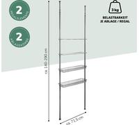 bremermann Étagère télescopique avec 2 paniers 2 étagères, étagère de salle de bain, étagère pour machine à laver, étagère universelle adaptée à de nombreuses pièces d'habitation, barre télescopique r