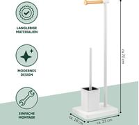 bremermann Garniture de WC sur pied 2en1, brosse de WC, porte-rouleau de WC, blanc/bambou