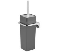 bremermann Garniture WC carrée Savona y Compris Support Mural à Coller ou à percer & 1 tête de Brosse de Rechange - pour Salle de Bains et WC d'invités en Plastique (Noir)