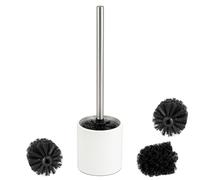 bremermann Garniture WC TIRANO, Brosse WC indépendante avec Insert en Verre, 3 têtes de Rechange incluses, Brosse WC pour Salle de Bain et WC visiteurs (Blanc)