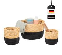 bremermann Lot de 3 paniers de rangement en coton et paille, Ø 12,5 + Ø 14,5 + Ø 24 cm, noir