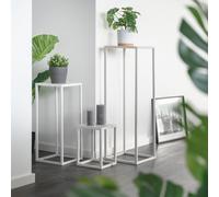 bremermann Lot de 3 tabourets à fleurs, présentoir à fleurs en métal, colonne à fleurs, en métal blanc