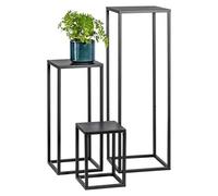 bremermann Lot de 3 tabourets à fleurs, support pour plantes en métal, idéal pour le salon, l'entrée et le bureau, pour la décoration et les plantes d'intérieur, en métal (Noir)