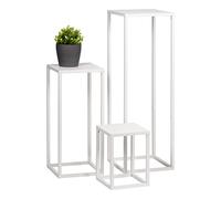 bremermann Lot de 3 tabourets à fleurs, support pour plantes en métal, idéal pour le salon, l'entrée et le bureau, pour la décoration et les plantes d'intérieur, en métal (Blanc)