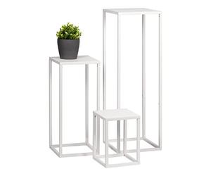 bremermann Lot de 3 tabourets à fleurs, support pour plantes en métal, idéal pour le salon, l'entrée et le bureau, pour la décoration et les plantes d'intérieur, en métal (Blanc)