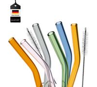 bremermann Lot de 6 pailles en Verre réutilisables avec 2 brosses de Nettoyage, Verre, coloré, 15 cm