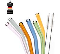 bremermann Lot de 6 pailles en Verre réutilisables avec 2 brosses de Nettoyage, Verre, coloré, 20 cm