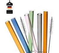 bremermann Lot de 6 pailles en Verre réutilisables avec 2 brosses de Nettoyage, Verre, coloré, 25 cm