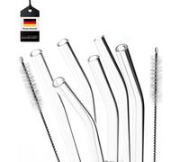 bremermann Lot de 6 pailles en Verre réutilisables avec 2 brosses de Nettoyage, Verre, Transparent, 15 cm