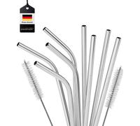 bremermann Lot de 8 pailles de Cocktail en Acier Inoxydable réutilisables Forme Droite et incurvée, Acier Inoxydable, 26,5 cm