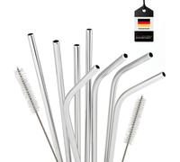 bremermann Lot de 8 pailles de Cocktail en Acier Inoxydable réutilisables Forme Droite et incurvée, Acier Inoxydable, 26,5 cm