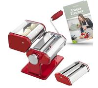 bremermann Machine à pâtes manuelle en acier inoxydable/métal rouge - Avec livre de recettes - Pour spaghettis, pâtes, raviolis et lasagnes (7 niveaux)