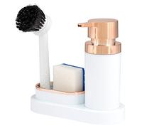 bremermann Organisateur d'évier avec distributeur de liquide vaisselle, porte-éponge et brosse à vaisselle (blanc/or rose)