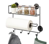 bremermann Organiseur de cuisine avec étagère, crochet et support pour rouleau de papier essuie-tout à fixer au mur à coller ou à percer Noir