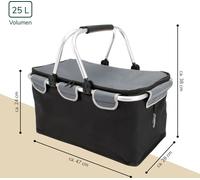 bremermann Panier à provisions pliable - 25 litres en noir, sac à provisions avec cadre en aluminium et poignées enrobées souples