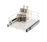 bremermann Panier coulissant pour armoire, largeur 40 cm, avec tablette, rails télescopiques, panier coulissant idéal pour la cuisine et la salle de bain, en métal (Blanc)