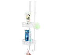 bremermann Panier de douche 70 cm à suspendre au-dessus de la paroi de douche, étagère de salle de bain avec 2 paniers et crochets, revêtement PE souple & de haute qualité, en métal (Blanc)