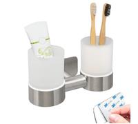 bremermann PIAZZA TAPE - porte-gobelet double en verre sans percer - avec pastille adhésive, en verre et inox, mat
