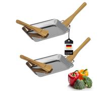 bremermann Poêle à griller avec grattoir en bambou, ensemble de 6 pièces composé de 2 poêles en acier inoxydable et 4 grattoirs en bambou, parfaitement adaptée pour le barbecue, le four ou la plancha