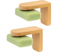 bremermann Porte-savon magnétique, set de 2, pour savons solides et shampooings, montage par collage, en bambou et acier inoxydable
