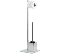 bremermann Porte-WC, garniture de WC, brosse de WC, acier inoxydable, verre de sécurité, blanc