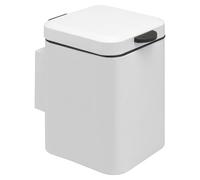 bremermann Poubelle cosmétique murale carrée avec couvercle en bambou et support mural, poubelle à double fixation, à coller ou à percer, capacité de 3 litres, en métal blanc