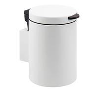 bremermann Poubelle cosmétique murale ronde avec couvercle en bambou et support mural, poubelle à double fixation, à coller ou à percer, capacité de 3 litres, en métal blanc