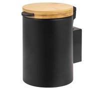bremermann poubelle cosmétique murale ronde avec couvercle en bambou, support mural inclus, poubelle avec montage à 2 voies, à coller ou à percer, capacité 3 litres, en métal noir
