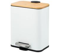bremermann Poubelle de salle de bain, à pédale, 5 litres, avec couvercle en bambou à fermeture amortie, poubelle pour salle de bain, cuisine, bureau avec seau intérieur en plastique, en bambou (Blanc)