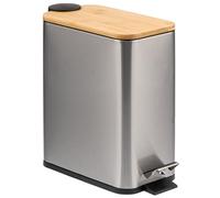 bremermann Poubelle de salle de bain avec couvercle en bambou, 5 l (acier inoxydable)