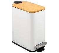 bremermann Poubelle de salle de bain avec couvercle en bambou, 5 l (blanc)