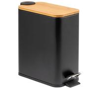 bremermann Poubelle de salle de bain avec couvercle en bambou, 5 l (noir)