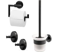 bremermann Salle de bain Série PIAZZA BLACK Set de 3 - porte-papier toilette Porte-rouleau de rechange Crochet pour serviette, en acier inoxydable noir