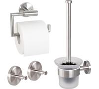 bremermann Salle de bain Série PIAZZA Set de 3 - porte-papier toilette Porte-rouleau de rechange Crochet pour serviette, en acier inoxydable mat